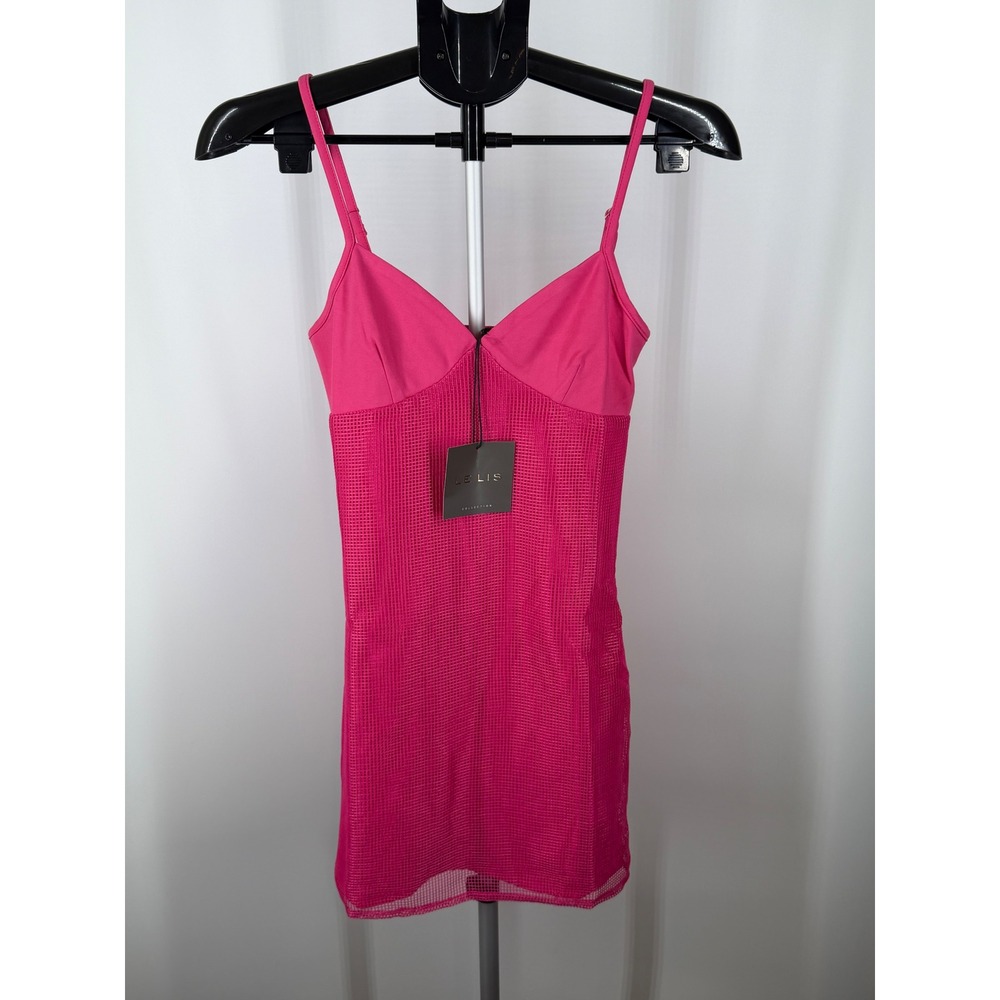 Le Lis Collection Hot‎ Pink Mesh Overlay Mini Dress XS Adjustable Straps New